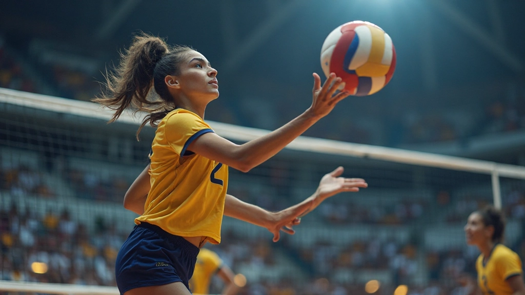لاعبة كرة طائرة تؤدي حركة الضربة الهجومية بمهارة عالية
