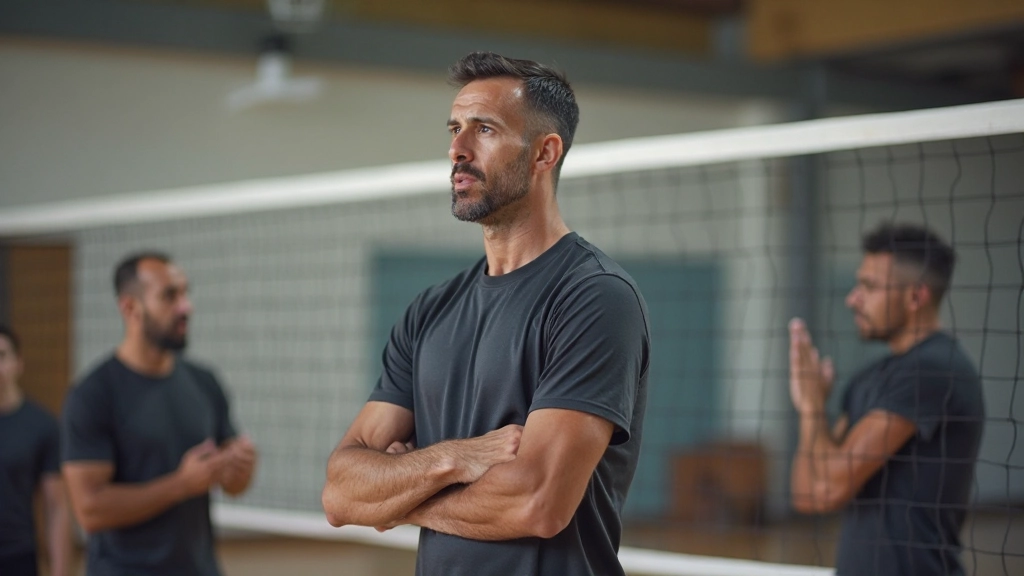 مدرب كرة طائرة احترافي يقود جلسة تدريب مكثفة للفريق